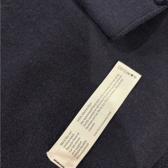 Eileen Fisher 100% Merino Wool Draped Open Front Knit Cardigan Sweater Dark Blue - Picture 5 of 5